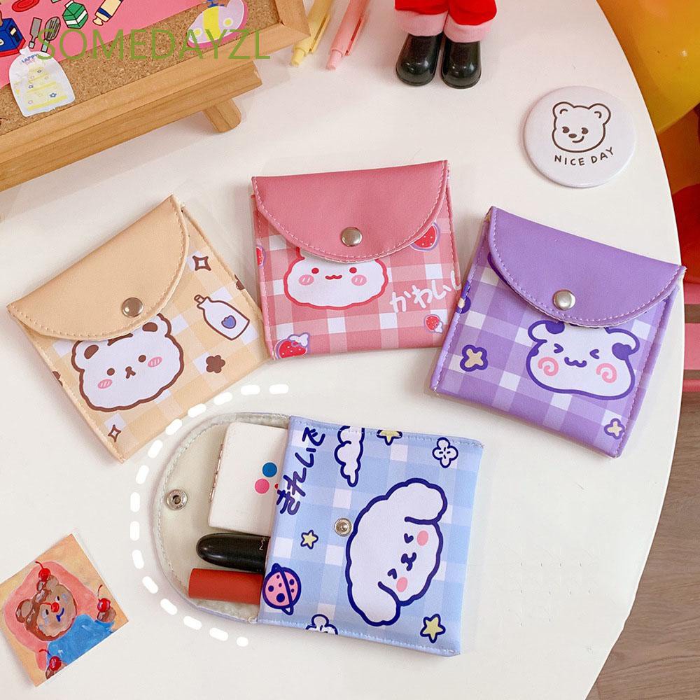 Túi Đựng Băng Vệ Sinh / Tai Nghe / Tiền Xu / Chìa Khóa Bằng Da Pu Họa Tiết Hoạt Hình Dễ Thương