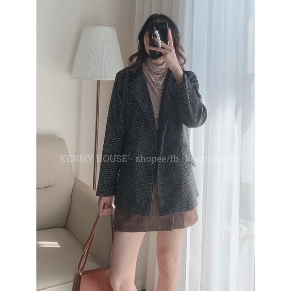 Áo blazer dạ kẻ 2 lớp [ HÌNH THẬT]