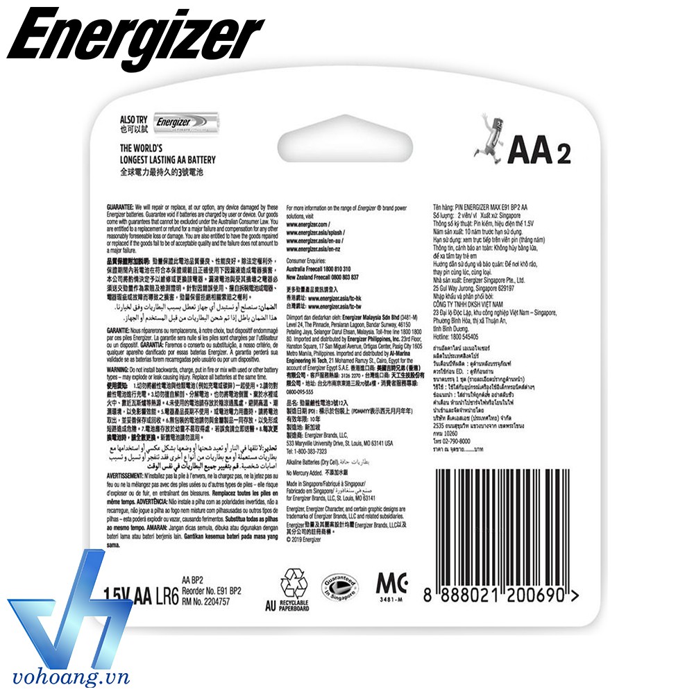 Bộ 4 pin AA Alkaline Energizer E91 chất lượng cao, tương thích mọi thiết bị