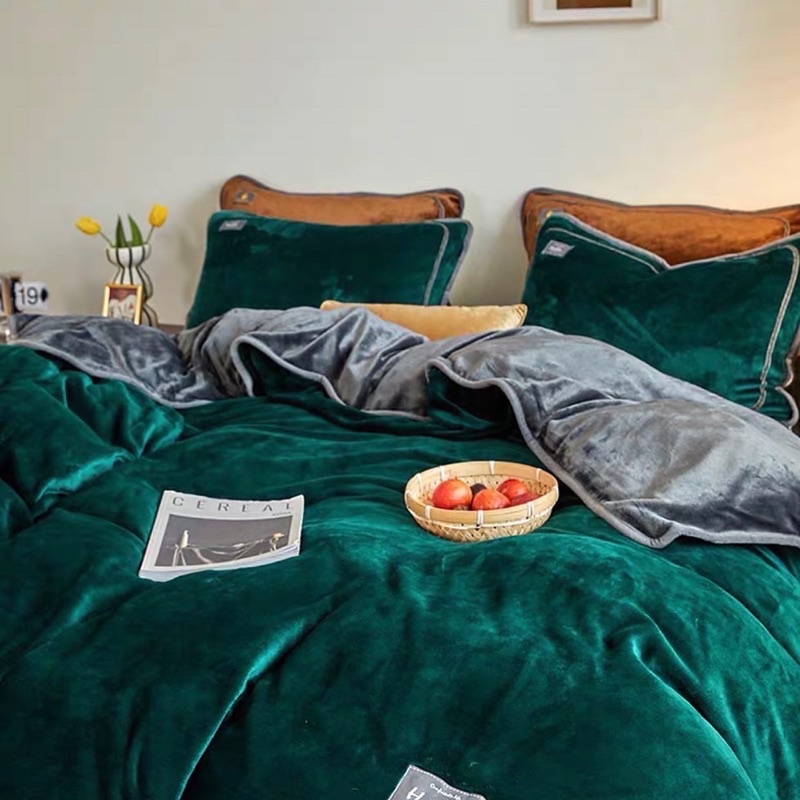 Set Bộ Vỏ Nỉ Nhung Sữa Trơn, Có Viền Gối, Chất Nỉ Nhung Mềm ,Êm, Ấm Áp_shinbedding