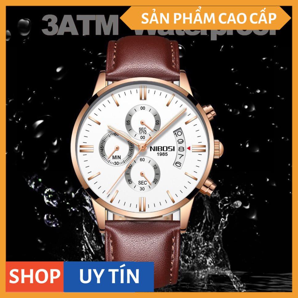 Đồng Hồ Nam NIBOSI 1895 Dây Da cao cấp Full 6 kim ( Dây Nâu, Mặt Trắng ) + FULL BOX [HÀNG CAO CẤP] | BigBuy360 - bigbuy360.vn