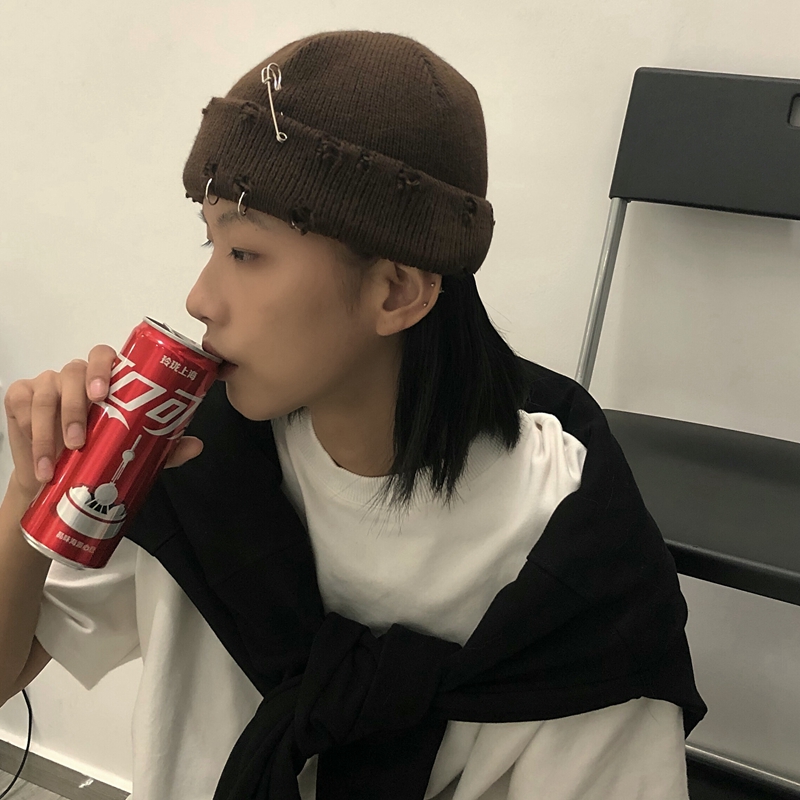 Mũ len cài ghim phối rách phong cách hip hop Hàn Quốc thu đông cho nam nữ mùa thu đông 22121
