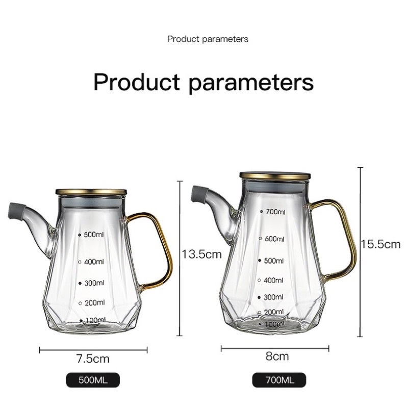 Chai thủy tinh đựng dầu ăn, nước mắm 900ml nắp vàng quai vàng