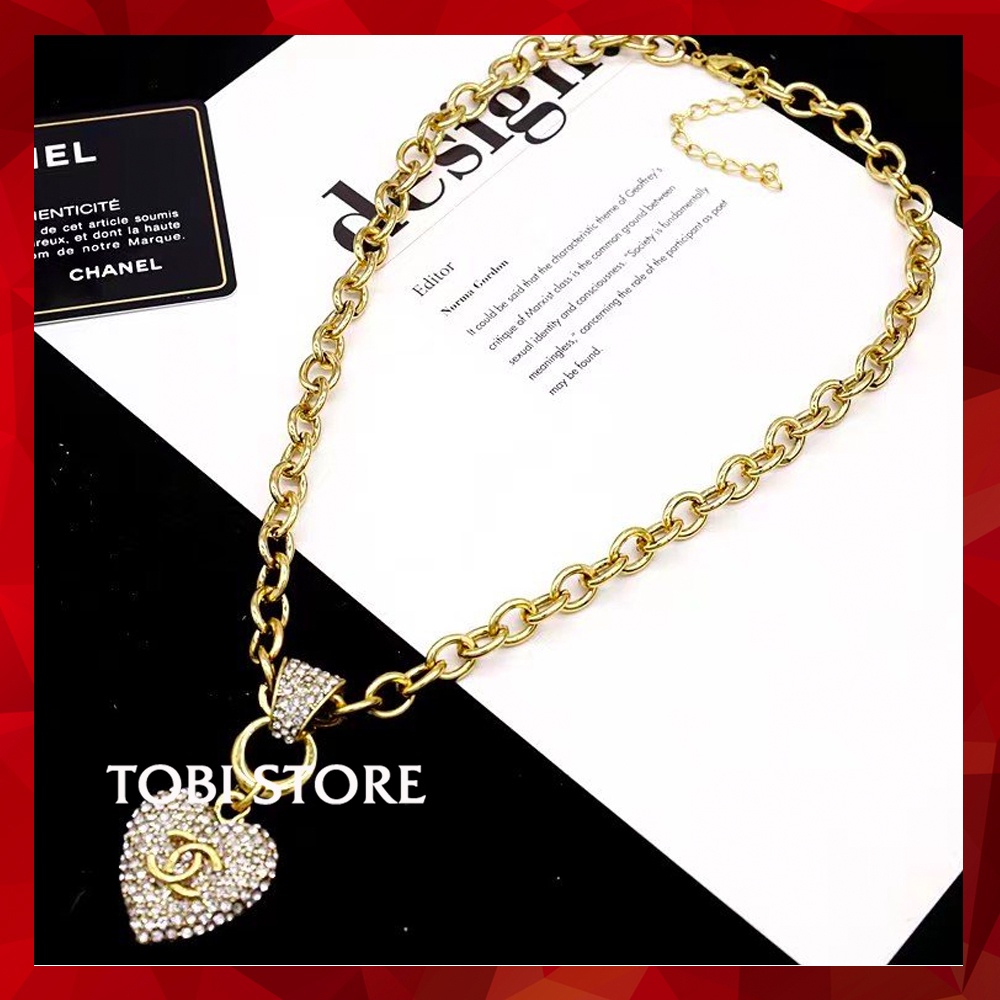 Dây chuyền titan vòng cổ thương hiệu CC xích mạ vàng mặt trái tim đính đá VCH16