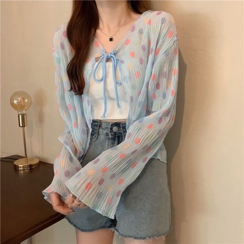 Áo Khoác Voan Mỏng Tay Dài Thời Trang Xinh Xắn Cho Nữ