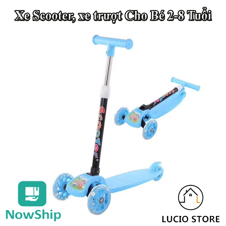 Xe Scooter, xe trượt Cao Cấp Cho Bé 2-8 Tuổi 3 BÁNH CÓ ĐÈN LED, GẤP GỌN MẪU NEW 2021