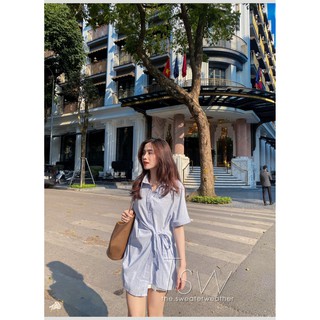 Váy sơ mi thắt eo lệch ( ảnh thật )