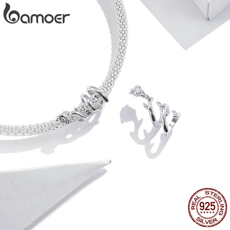 Hạt Charm Bamoer BSC310 Hình Dây Hoa Hồng Bằng Bạc Sterling 925 Thật Bạch Kim Cao Cấp Cho Trang Sức Vòng Tay Tự Làm