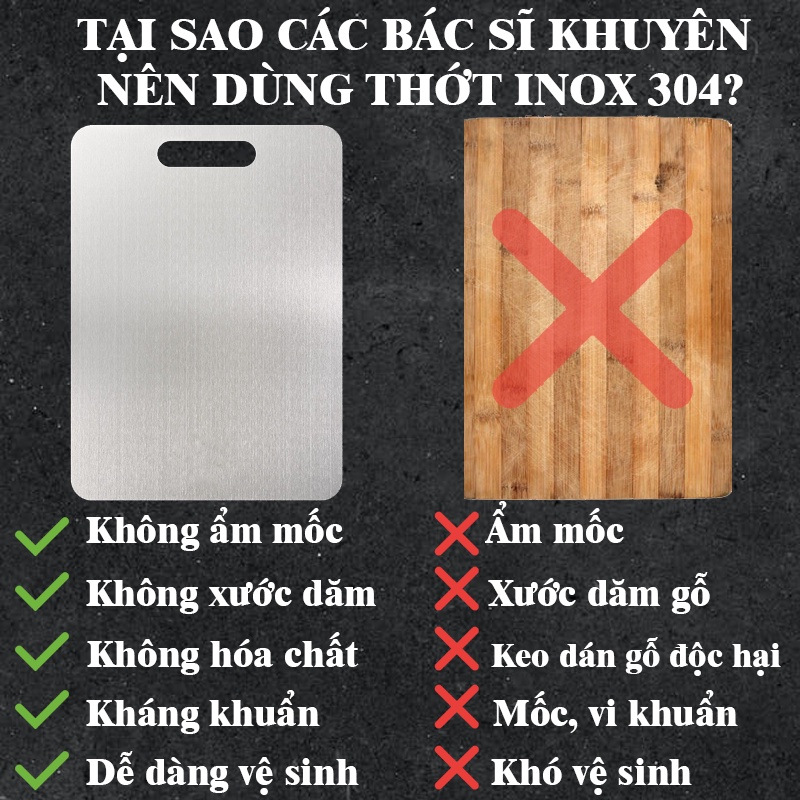 FOLLOW TẶNG 3KHÀNG CÓ SẴN THỚT INOX CAO CẤP 304 KHÁNG KHUẨN CHỐNG ẨM MỐC - 33,5x23cm  HÀNG VIỆT NAM - CHOPPING BOARD