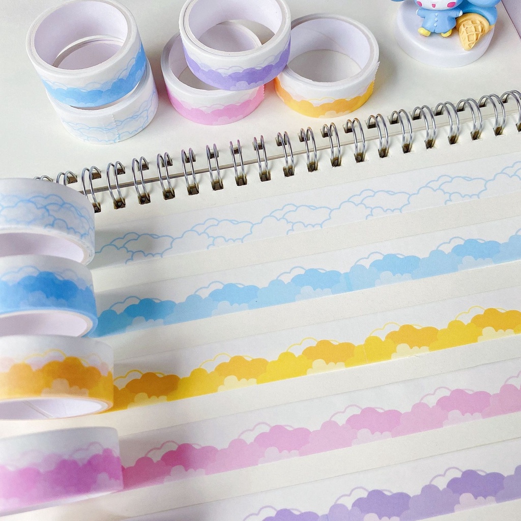 Cuộn băng keo washi tape Béo shop họa tiết mây nhẹ nhàng dễ thương dán trang trí sổ , album , nhật kí WS03