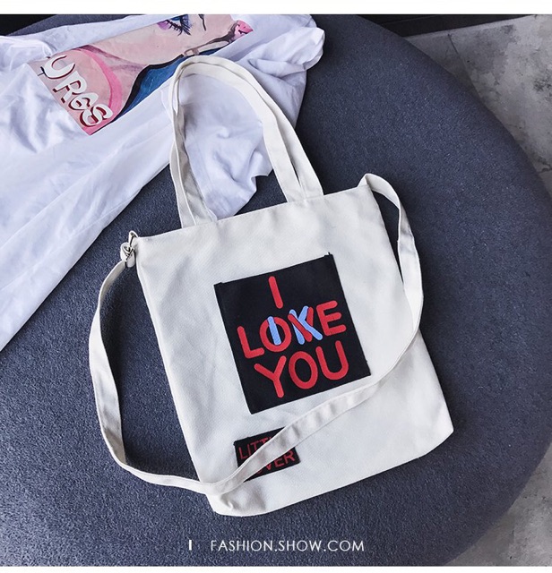 Túi tote/túi vải - i love you- vừa A4