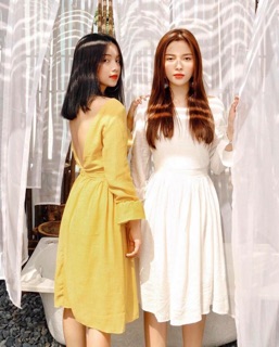 Đầm xoè tay dài V lưng