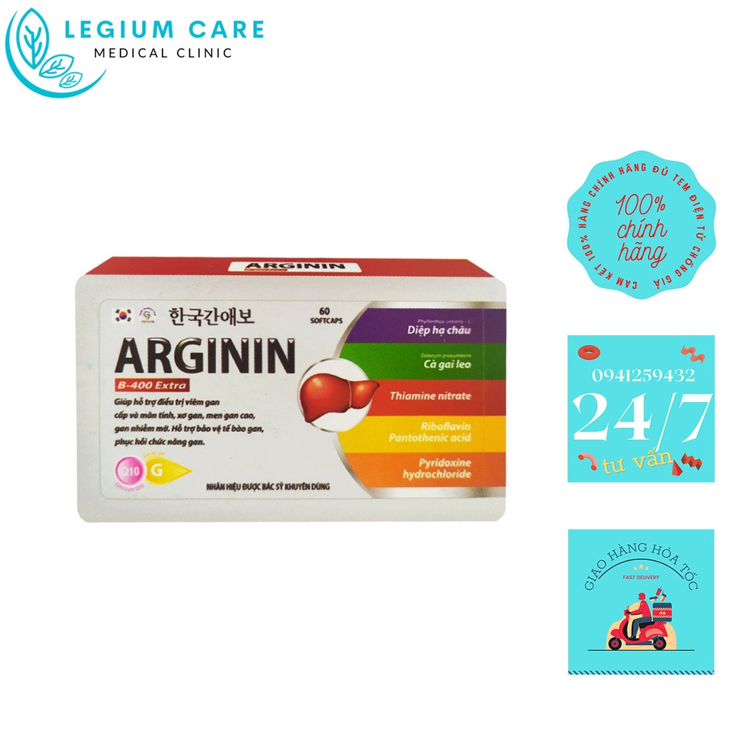 Bổ gan ARGININ B- 400 EXTRA - Hỗ trợ bảo vệ gan,hạ men gan,gan nhiễm mỡ,người uống nhiều rượu bia - Hộp 60 viên