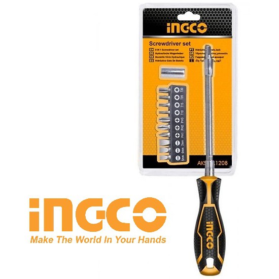 INGCO Bộ 10 đầu tuốc nơ vít đa năng 12 chi tiết Cr-V Screwdriver Set AKSDFL1208