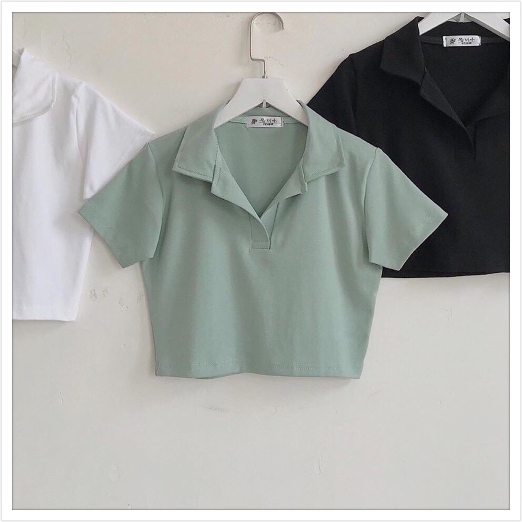 Áo croptop có cổ ngắn tay kiểu ôm body Madela