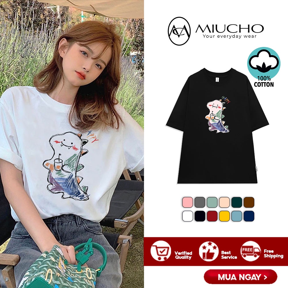 Áo phông nữ form rộng tay lỡ unisex đẹp, áo thun nữ form rộng tay lỡ unisex cotton hàn quốc AT043 Miucho in hình