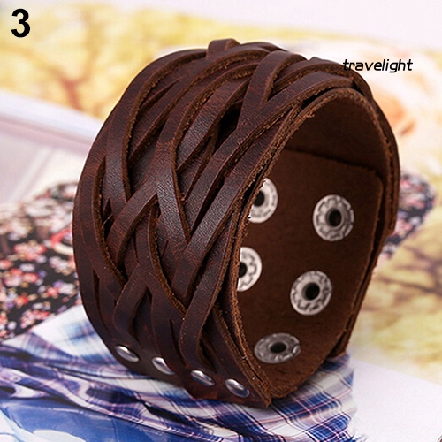 Vòng Tay Da Bản Rộng Phong Cách Punk Cá Tính Cho Nam Nữ