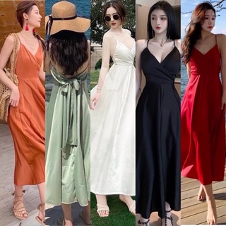 Đầm maxi hai dây đắp ngực nơ lưng