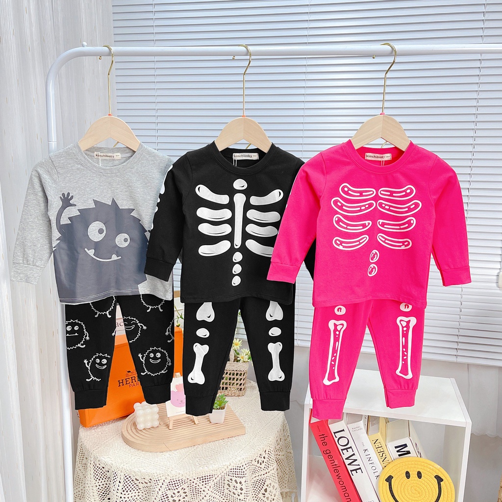 Bộ Dài Tay Cotton 4C Dư Xịn Cho Bé Trai, Bé Gái KIMCHIBABY Hoạ Tiết Halloween, Đồ Bộ Cho Bé Mặc Nhà Thu Đông MKMTD2240