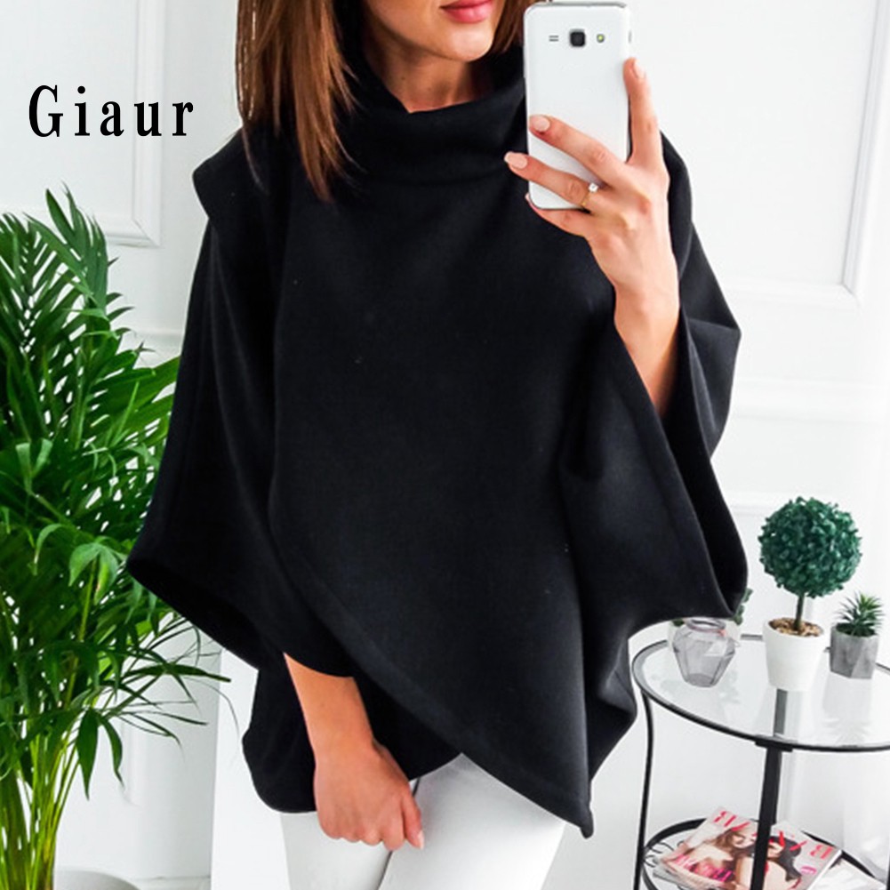 GIAUR  Winter Warm Women Solid Color Cloak Cape Turtle Neck Batwing Sleeve Jumper Poncho | BigBuy360 - bigbuy360.vn