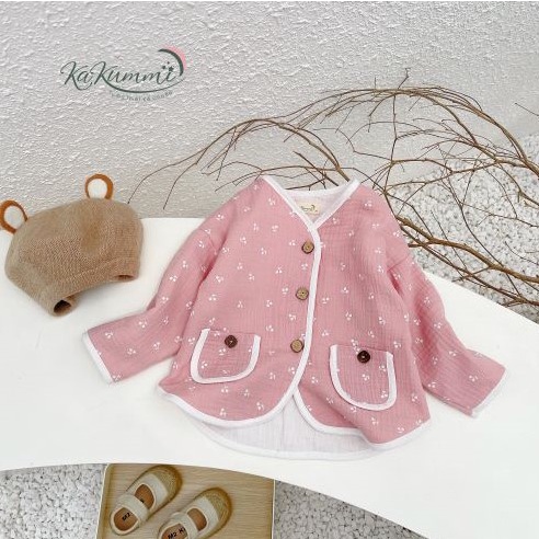 Áo khoác cardigan xô muslin 4 lớp bé trai gái 6-14kg, áo khoác cổ tim unisex trẻ em 1AK125 Kakummi