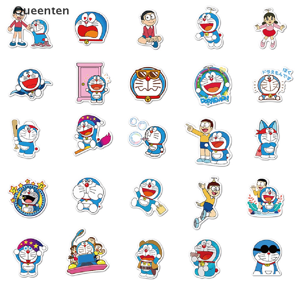 Bộ 50 Miếng Dán Hình Doraemon Trang Trí Xe Hơi / Laptop / Vali / Ván Trượt / Xe