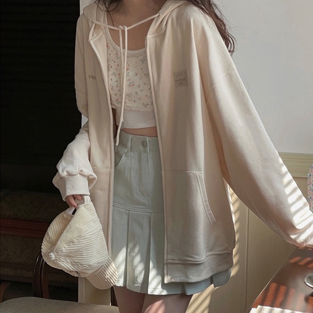 ZHELIHANGFEI Áo Khoác Cardigan Có Mũ Trùm Tay Dài Dáng Rộng Kiểu Dáng Ngọt Ngào Xinh Xắn