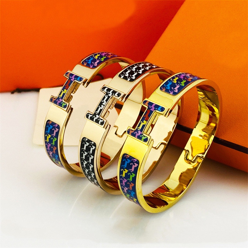 Vòng Tay Thép Titan Tráng Men Họa Tiết Retro Thời Trang