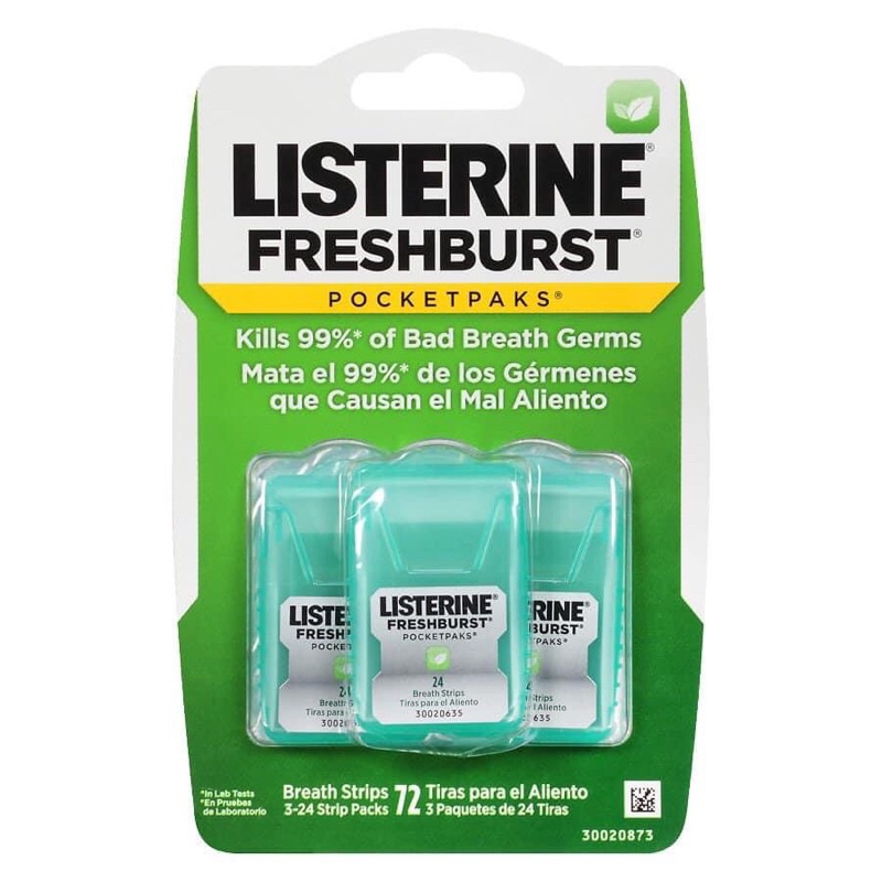 Xịt/ Miếng Ngậm Thơm Miệng Listerine Pocketpaks Vĩ 3 Hộp 72 Miếng