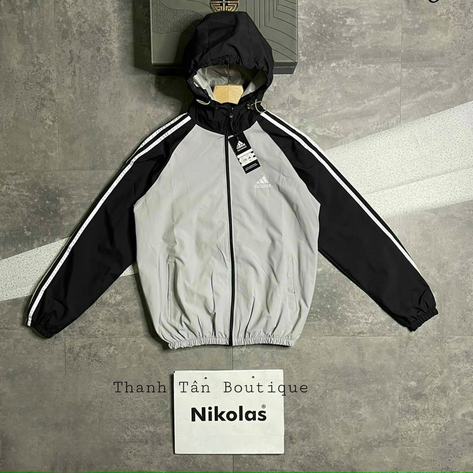 Áo khoác gió adidas nam nữ phối 2 màu có mũ 2 lớp