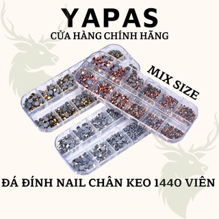 Khay đá nail YHB 12 khía chân lưới mix size 1440 viên cao cấp, đá đính nail gắn móng phụ kiện quần áo túi ví siêu sáng