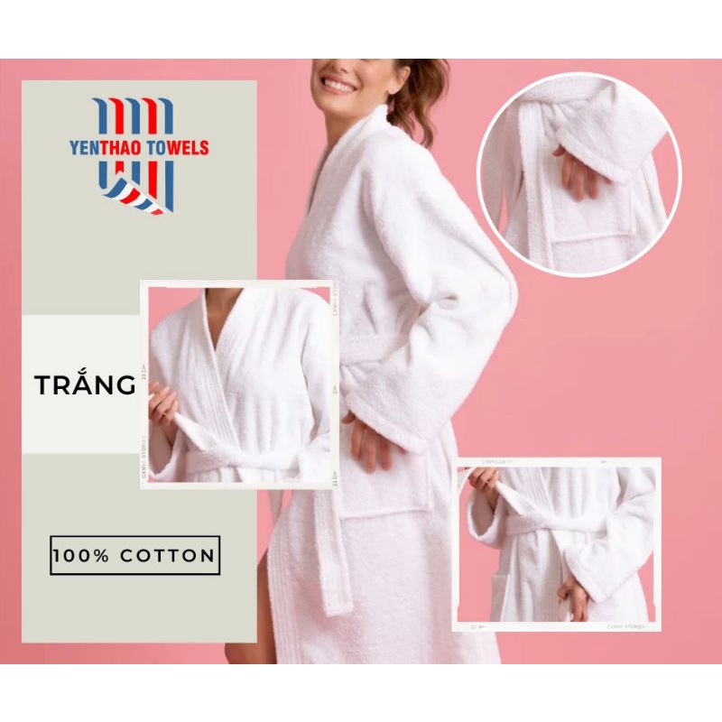 Áo Choàng Tắm Khách Sạn 900gram Chất Cotton Organic Mềm Mại Kiểu Dáng Unisex Nam Nữ Sang Trọng Hiện Đại