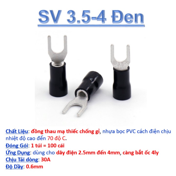 Đầu cos chữ Y bọc phủ nhựa SV 3.5mm 5.5mm 100c💥cốt chẻ, cosse chỉa chữ U, cos chĩa bấm nối dây điện bằng đồng