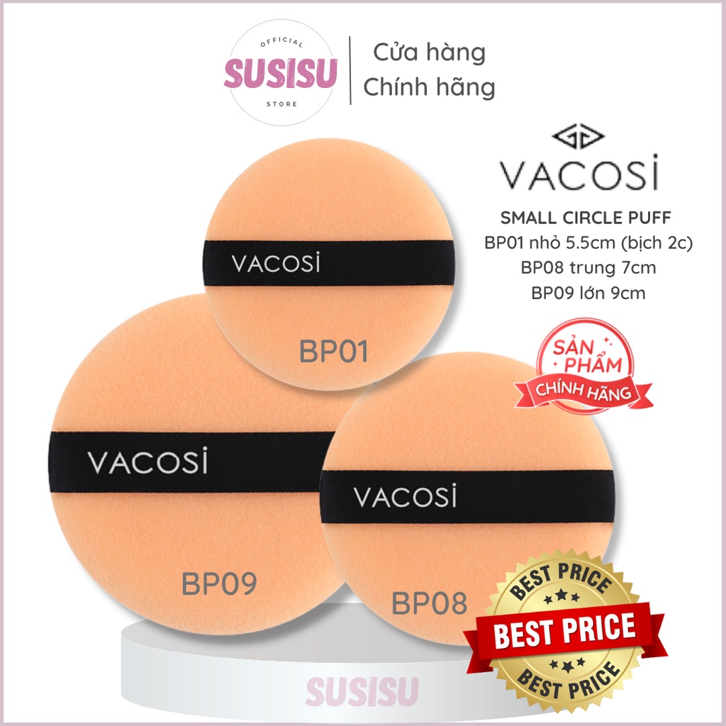 Bông phấn khô tròn Vacosi size nhỏ/ trung /lớn BP09| Mút dặm phấn khô Hàn Quốc - VACOSI SMALL /MEDIUM / LARGE ROUND PUFF