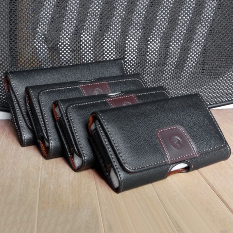 Túi da màu đen đựng điện thoại iPhone X 8 7 Plus thiết kế đeo thắt lưng tiện dụng