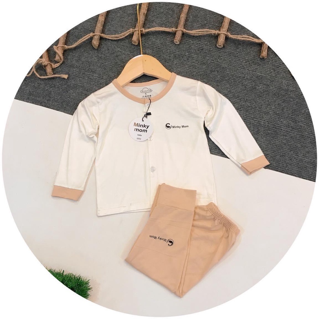 Bộ quần áo Dài Tay Thun Lạnh cài cúc giữa Minky Mom, Bộ xuất Hàn cho Trẻ Em mặc Thu Đông Mềm Mịn, mát