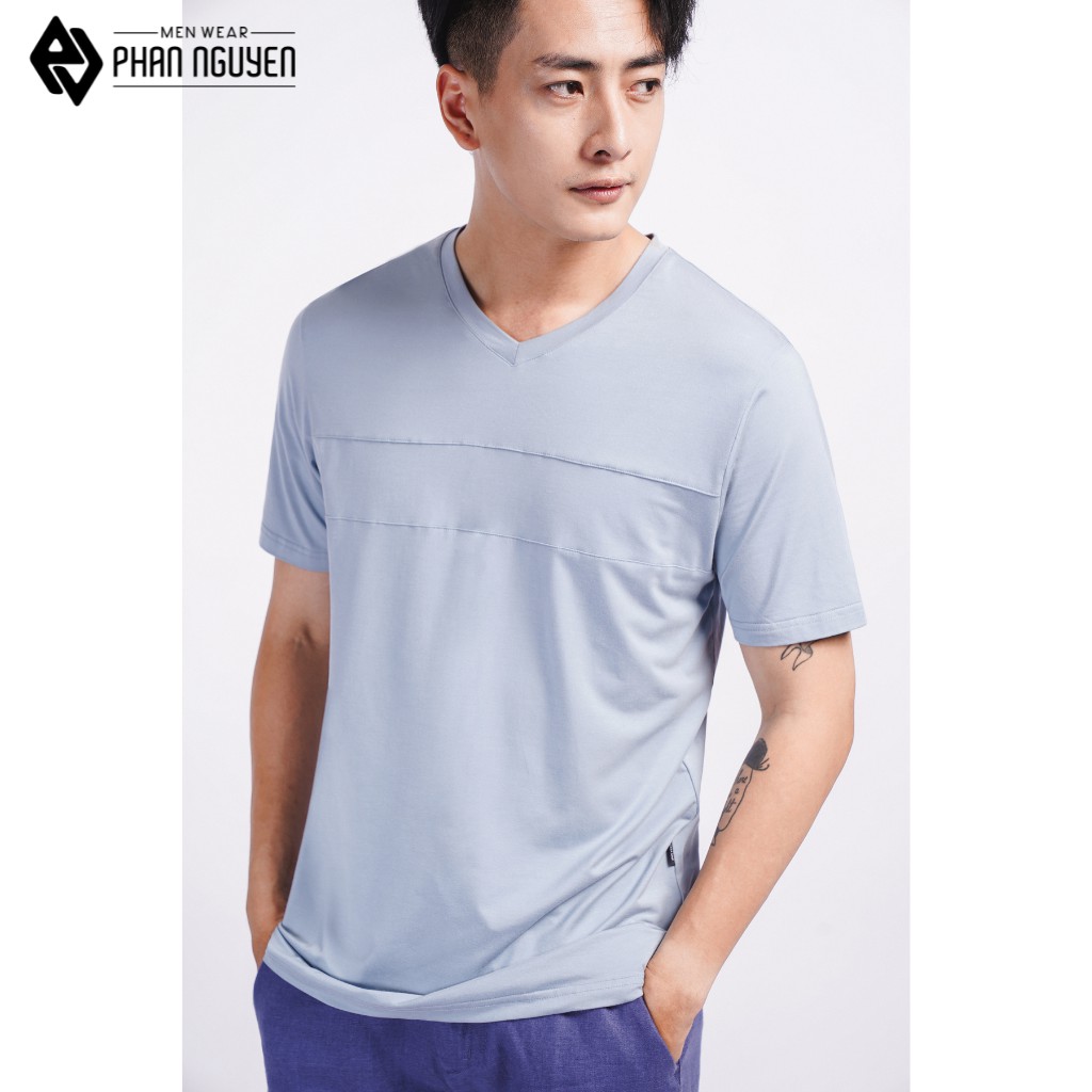 Áo thun nam cộc tay cổ tim Phan Nguyễn, vải modal cao cấp, bền màu, thoáng mát, thiết kế đơn giản, hiện đại APC.128