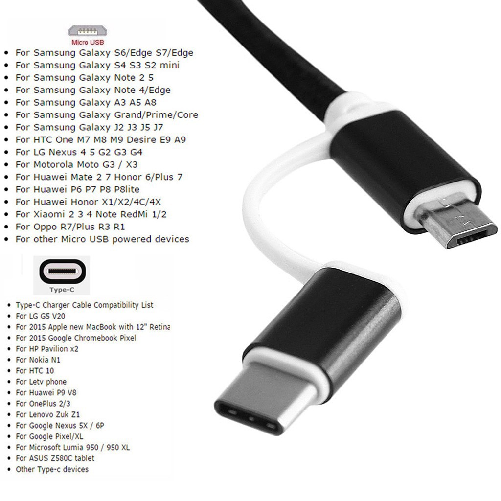 Cáp sạc nhanh và chuyển dữ liệu 2 trong 1 USB 2.0 sang USB 3.1 Type C