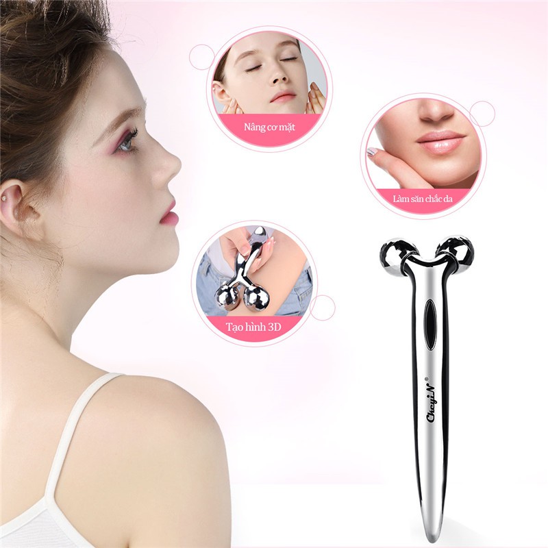 CKEYIN Cây lăn mát xa mặt 3D chuyên dụng Con lăn mặt Massage Nâng Cơ Mặt Cầm Tay AM113