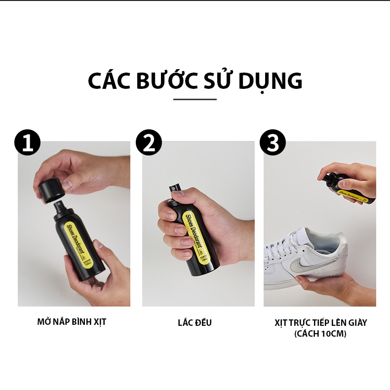 Combo Bộ kit vệ sinh giày Sneaker Cleaning 150ml, xịt chống nước Waterproof 300ml và xịt khử mùi Shoes Deodorant 100ml