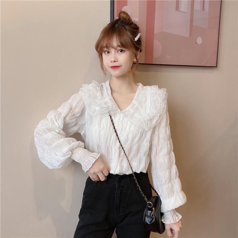 Áo sơ mi tiểu thư nữ tính cổ bẻ thanh lịch nhẹ nhàng, áo sơ mi nữ