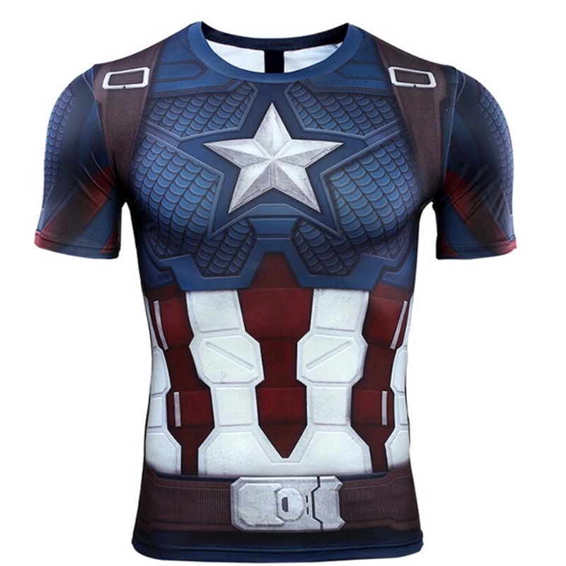 Áo thun nén ôm sát in hình anh hùng Captain America 3D sành cho nam