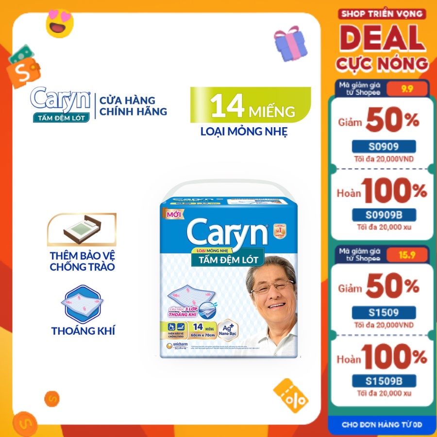 Tấm đệm lót Caryn, Tấm đệm lót Caryn siêu thấm size XL 14 miếng
