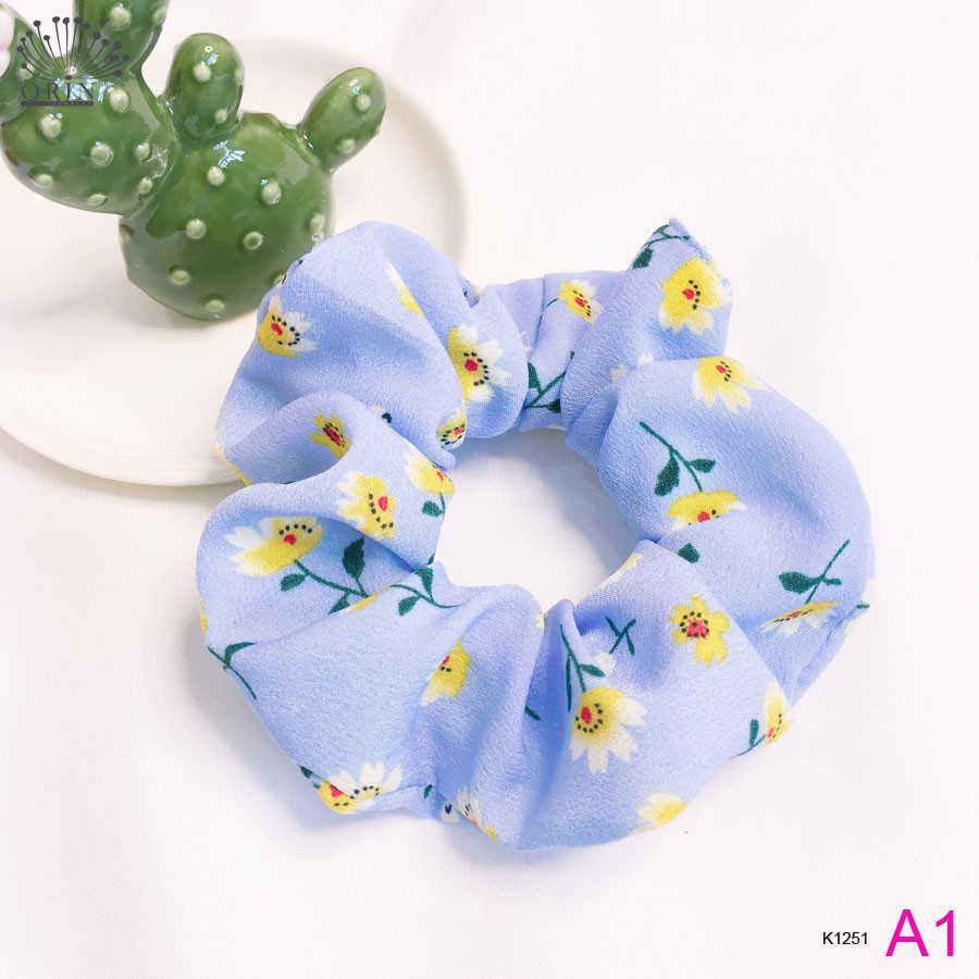 Dây buộc tóc, cột tóc vải scrunchies chiffon hoa phong cách vintage Orin K1251