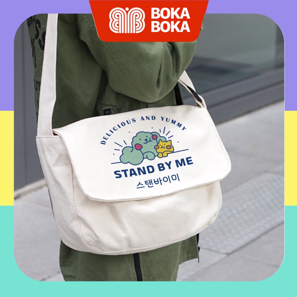Túi Tote Đeo Chéo Vải Canvas túi xách tay Nữ đến lớp Để Sách A4 Stand By Me phong thái trang điểm korea Giá Rẻ