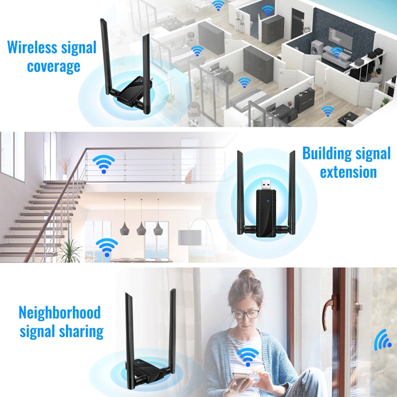 Bộ Khuếch Đại Tín Hiệu WiFi USB 300Mbps 2.4GHz Có Ăng Ten Đôi Độ Tăng Cường Cao