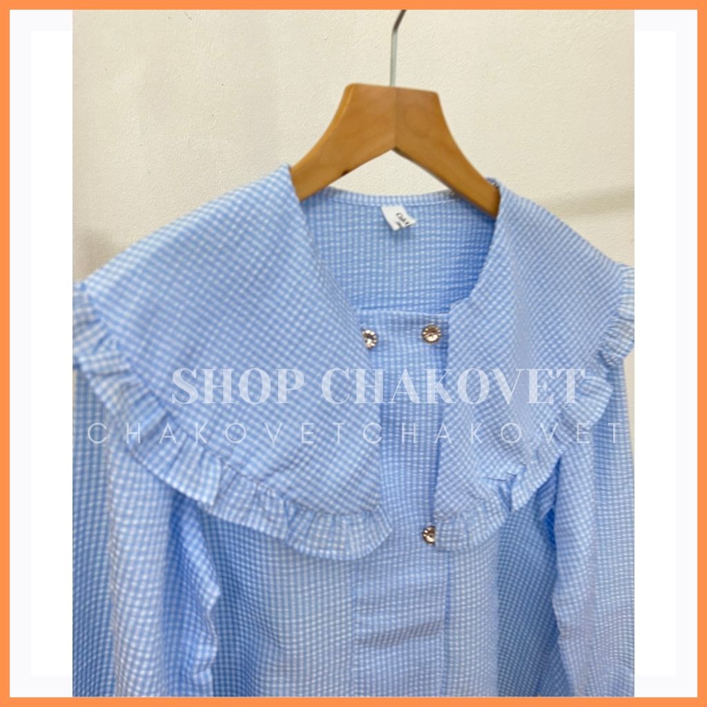 Áo kiểu nữ đẹp bánh bèo cổ bèo A8143 tay dài bồng bo chun thiết kế 2 hàng cúc cá tính phong cách thời trang hàn quốc