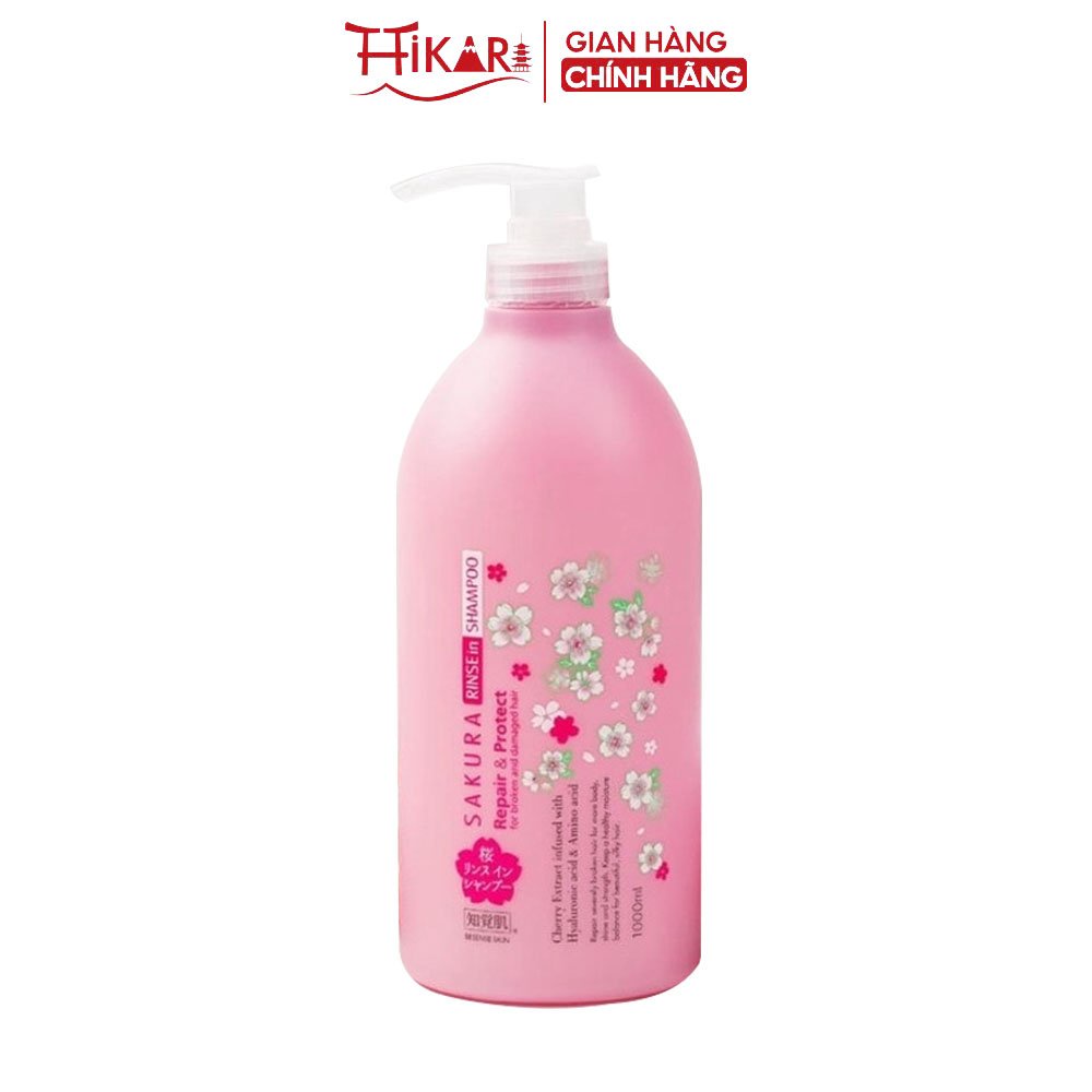 Dầu gội xả 2in1 dưỡng tóc suôn mượt Kumano Besense Sakura Rinse in Shampoo hương hoa anh đào 1000ml