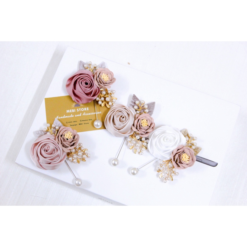 Hoa cài áo handmade hồng cuộn - Hoa cài áo MEBI Store nhiều mẫu _ Ảnh thật