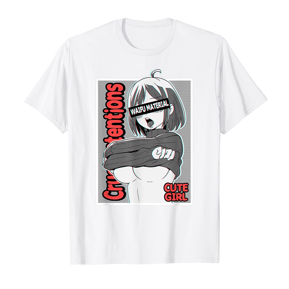 Áo thun cotton unisex HTFashion in hình Ahegao Anime girl shirt Ecchi Waifu Material lewd otaku-7726